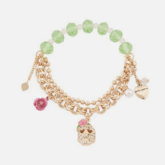 Betsey Johnson  Authentic Skull Charm Half and Half Bracelet NWT - Picture 1 of 7